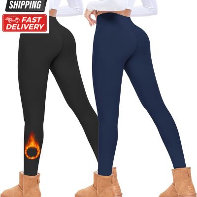 Fleece Lined Leggings Women Tummy Control High Waisted Workout Winter Warm Soft